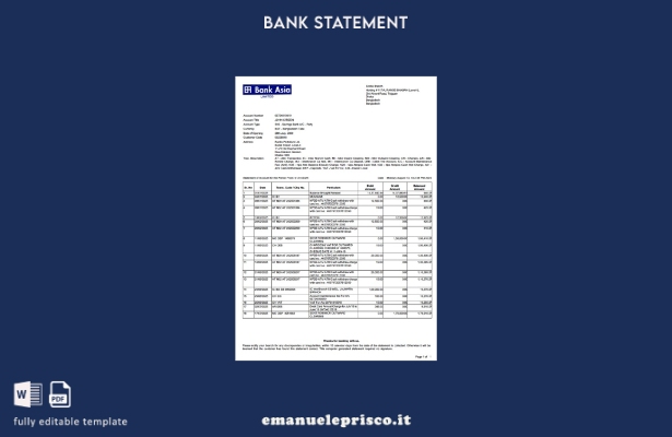 modello di parole dell'estratto conto della banca Asia del Bangladesh in stile v